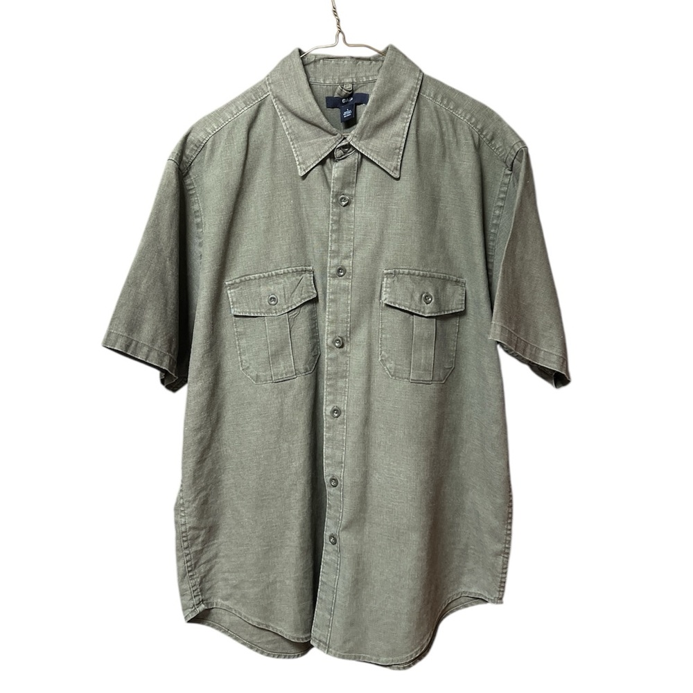 GAP Vintage Linen Cotton Blend Green Button Down Utility Shirt L
